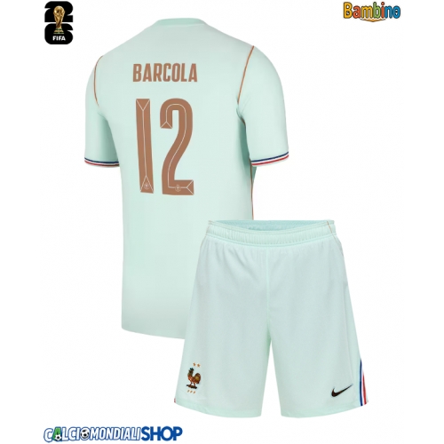 Maglie da calcio Francia Bradley Barcola #12 Seconda Maglia Bambino Mondiali 2026  Manica Corta + Pantaloni corti)